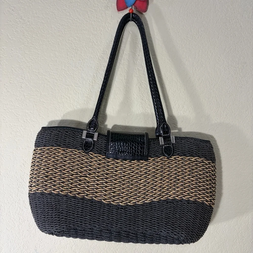 Brighton Savannah Black & Cream Woven Shoulder Bag Lined 16